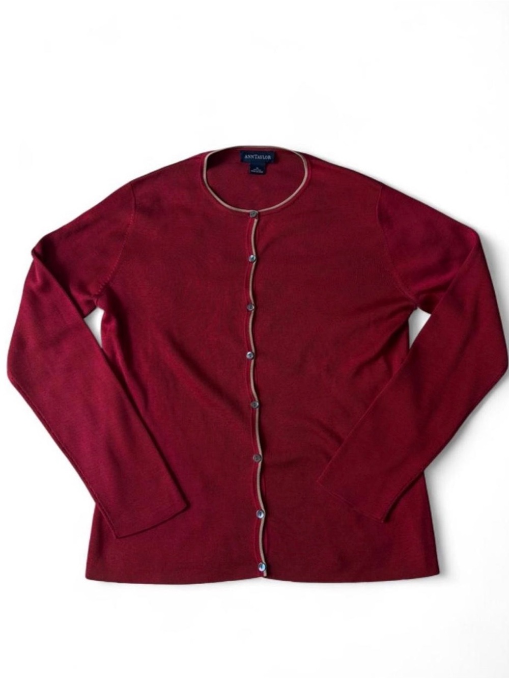 Vintage Ann Taylor 100% Silk Red Contrast Trim Cardigan M